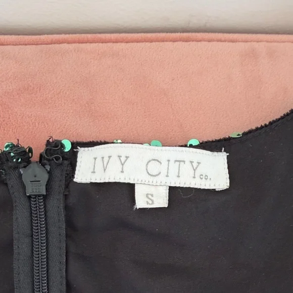 Ivy City Co Black Dress with Green Sequin Accents - Picture 2 of 5